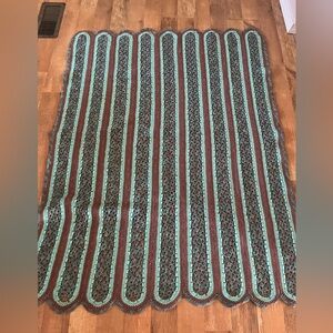 Handmade Afghan 43” X 55” Teal/turquoise Multicolor Scalloped Edges
